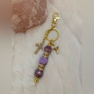 ✝️FAITH HANDMADE PURSE LOBSTER CLASP KEYCHAIN INCLUDES CROSS & ANGEL CHARM